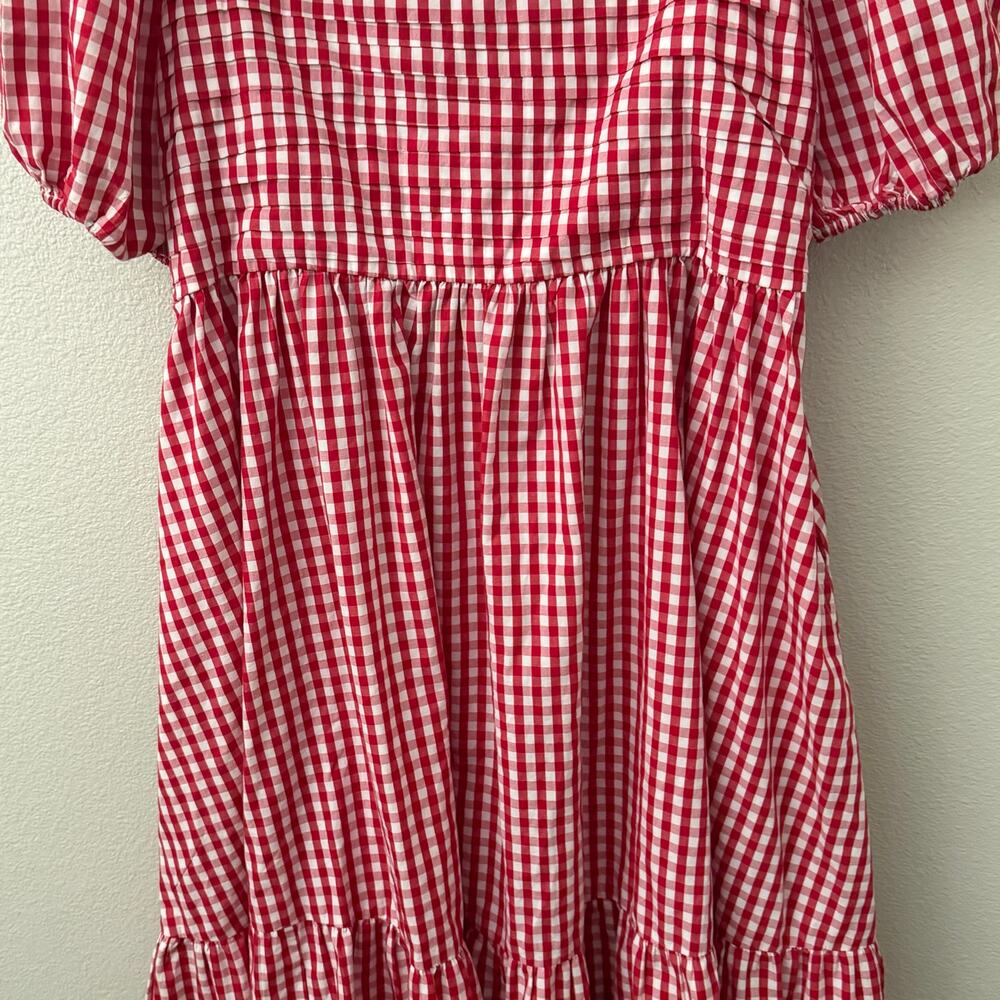 ABERCROMBIE & FITCH | Red White Gingham Smocked Puff Sleeve Babydoll Dress | XLP - Picture 4 of 10